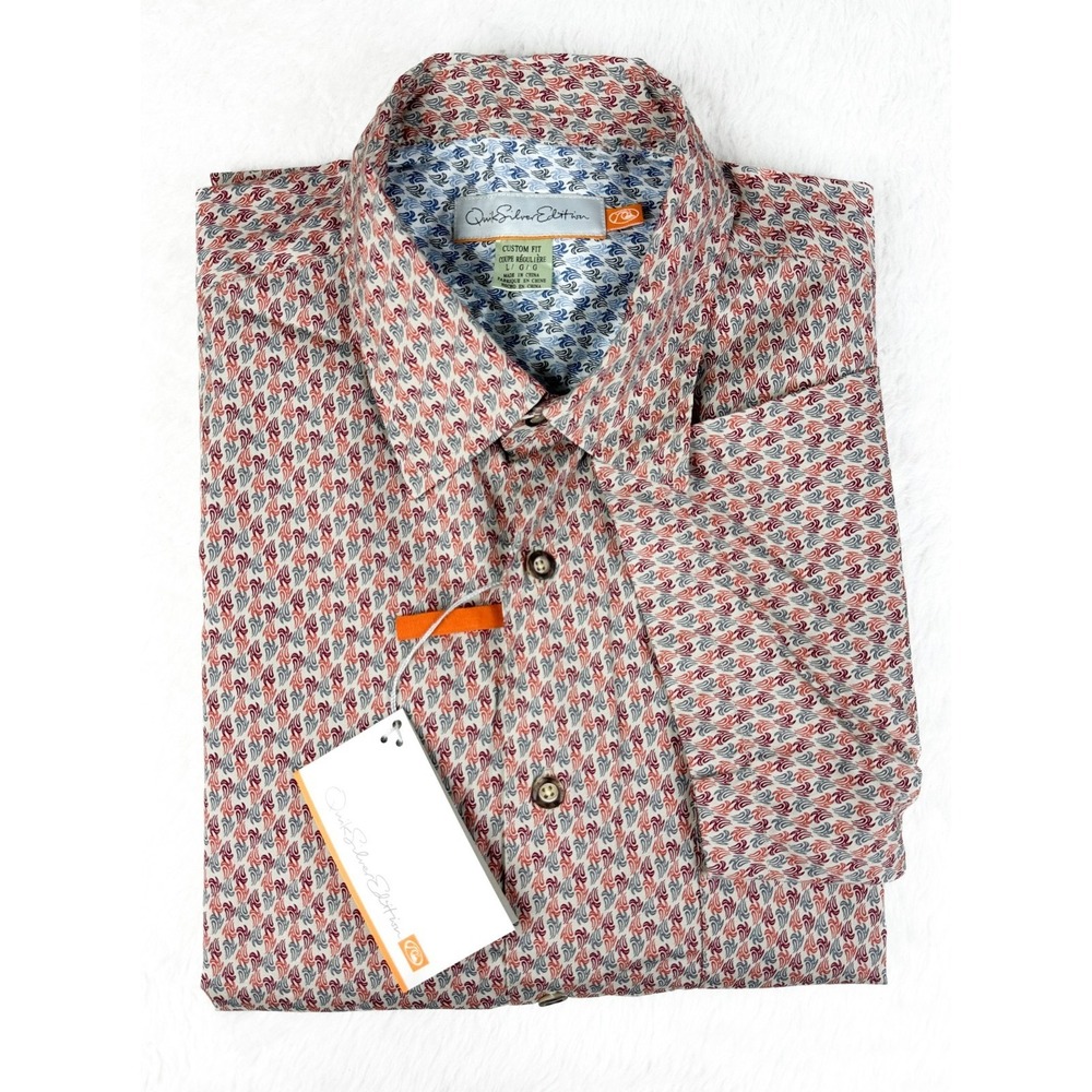 Quiksilver Edition Shirt Mens L Custom Fit Cotton Button Up Short Sleeve NWT